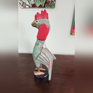 Folk Art Wood Rooster / Chicken Statue 9.5" Vintage Hand Crafted In Antigua